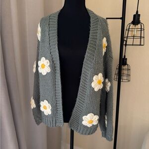 Altar'd State Daisy Embroidered Cardigan - Green Size XS